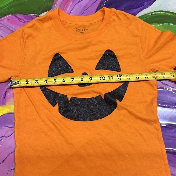 Zoe + Liv Orange Pumpkin Halloween Tee Shirt XS - Picture 3 of 5
